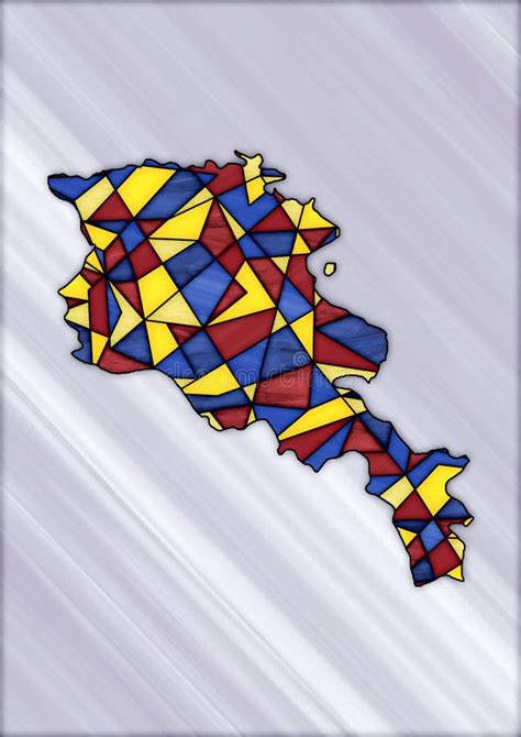 Stained Glass Style Design For Decoration With The Shape Of The Territory Of Armenia Stock