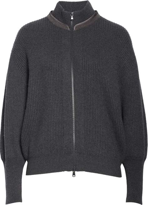Brunello Cucinelli Monili Collar Rib Cashmere Cardigan Cashmere