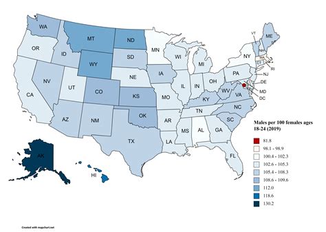 Male Female Sex Ratio Among Adults 18 To 24 In The U S R MapPorn