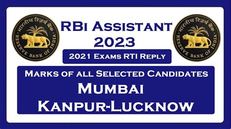 Marks Secured By All Selected Rbi Assistants Mumbai Kanpur Lucknow