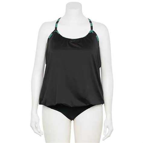 Plus Size Nike Digi Stripe Layered Tankini Swim Top