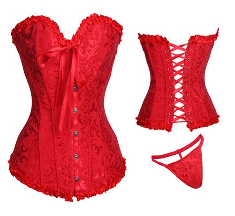 Sexy Bustier Corset Burlesque Basque Lingerie Fancy Rouge Boned Lace Up 6 24 AS EBay