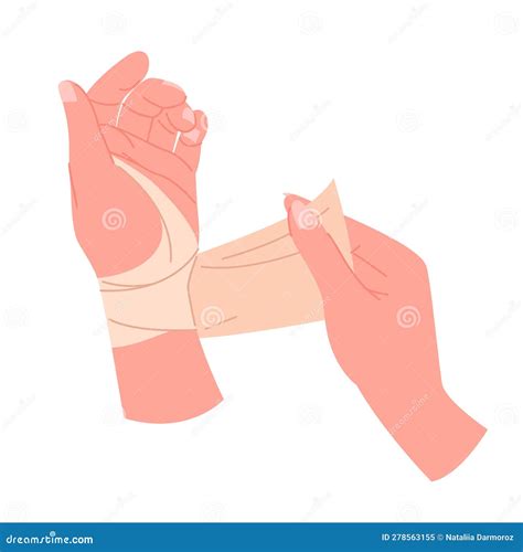 Hands Apply Elastic Bandage On Arm Wrap Bandaid Over Broken Injured