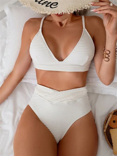 SHEIN Swim Solid Color Textured Bikini Set Wedding Summer Beach SHEIN USA