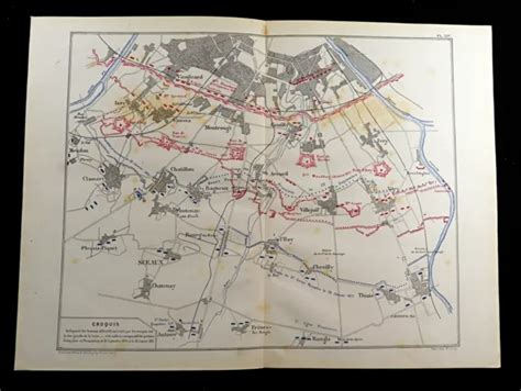 Francese Militare Mappa Assedio Di Paris Villejuif Gentilly Arcueil