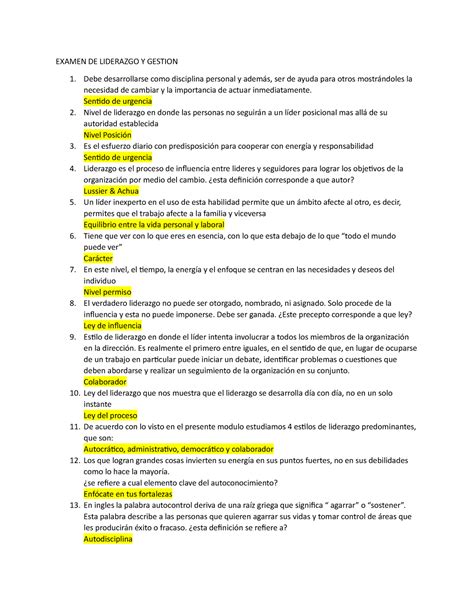 Examen De Liderazgo Y Gestion Examen De Liderazgo Y Gestion Debe