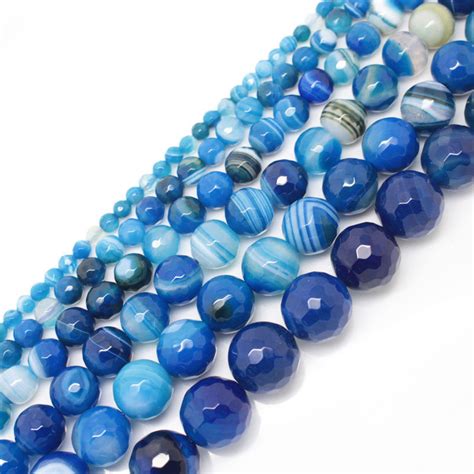 Faceted Blue Banded Agate Beads Blue Striped Agate Beads Dearbeads