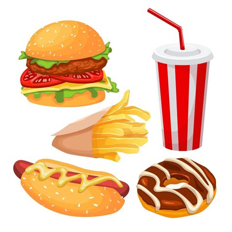 junk fast food unhealthy set cartoon vector illustration 17589612 ...