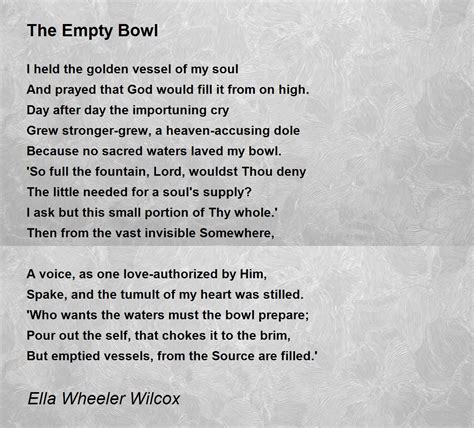 The Empty Bowl The Empty Bowl Poem By Ella Wheeler Wilcox