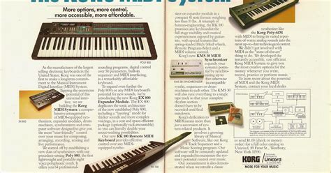 Retro Synth Ads: Korg family "The KORG MIDI system" 2-page ad, Keyboard ...