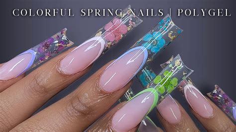 COLORFUL SPRING POLYGEL NAILS Dried Flower Nail Art Polygel Nails