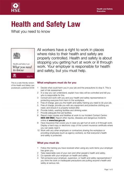 Health And Safety Law What You Need To Know Hse Law Poster A