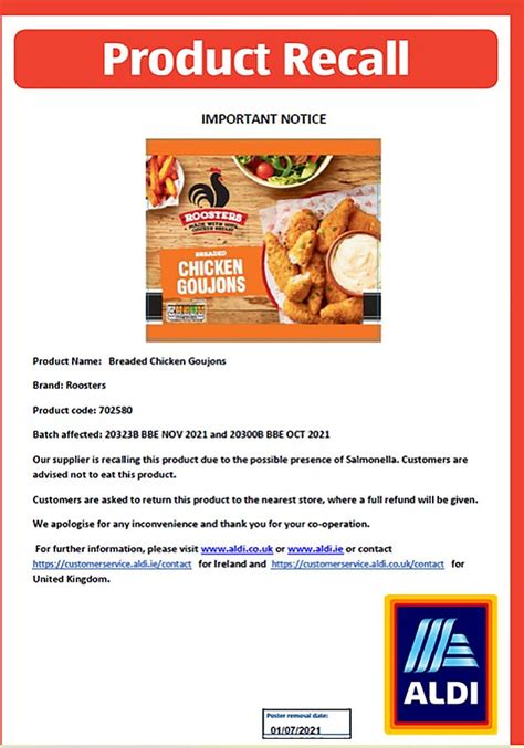 Aldi Issues Recall Of Its £1 15 Breaded Chicken Goujons Amid Fears They May Contain Salmonella