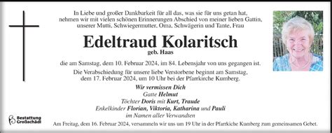 Traueranzeigen Von Edeltraud Kolaritsch Trauer Kleinezeitung At