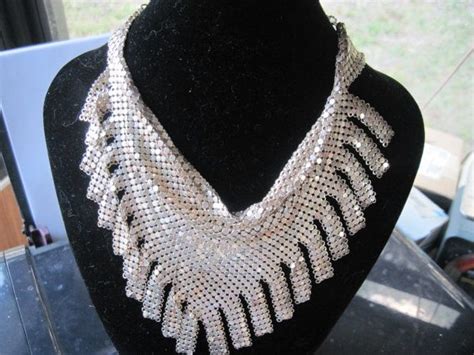 Vintage Silver Fringe Whiting And Davis Mesh Bib Necklace Vintage