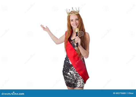beauty contest winner isolated  white stock photo image  cheerful