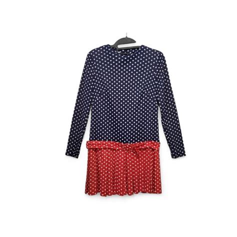 1960s Vintage Mod Scooter Dress Blue Red Polka Dot D Gem