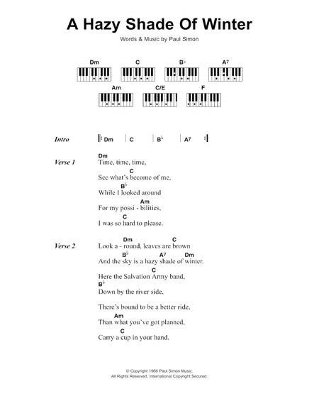 A Hazy Shade Of Winter By Simon And Garfunkel Piano Digital Sheet