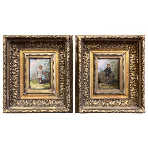 Pair Of Th Century French Oil On Canvas Paintings In Gilt Frames