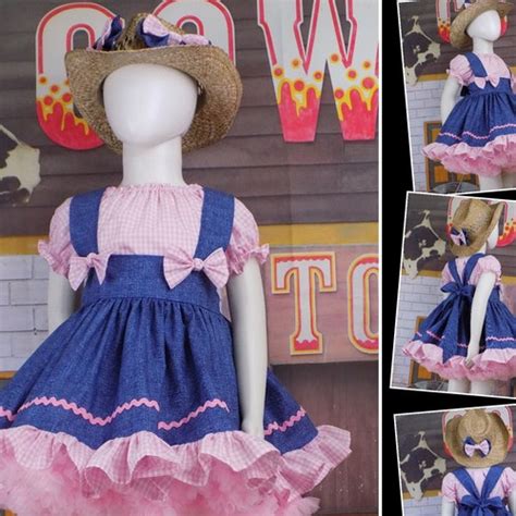 Denim Lace Dress Girl Western Wear Pageant Ooc Outfit Etsy