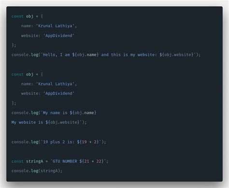 Javascript Template Literals Example Javascript String Interpolation