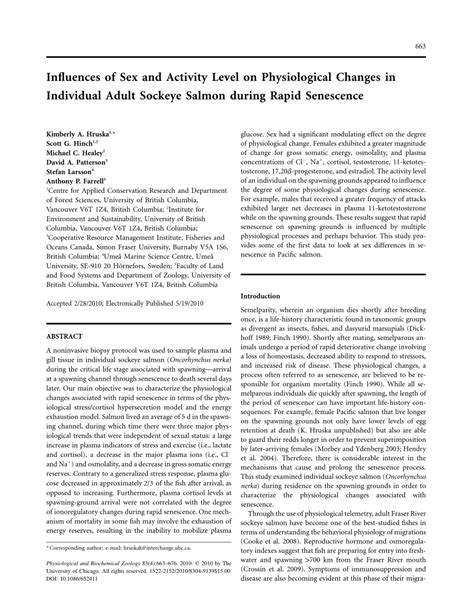 PDF Influences Of Sex And Activity Level On Physiological Changes In