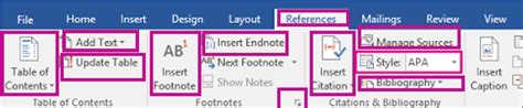 Microsoft Word References Tab Diagram Quizlet