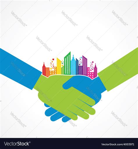 Colorful cityscape on business handshake stock vec
