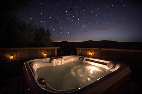 Premium AI Image | Bubbling hot tub surrounded by candles with view of ...