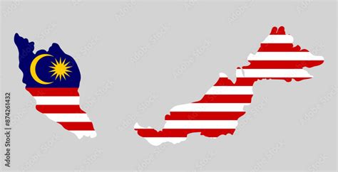 Vector map of Malaysia with the image of the national flag. Stock ...