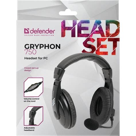 Наушники с микрофоном (гарнитура) DEFENDER HN-750, проводная, 2 м ...