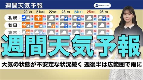 【週間天気】 大気の状態が不安定な状況続く 週後半は広範囲で雨に Youtube