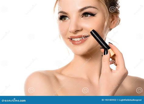 Smiling Naked Beautiful Blonde Woman With Stock Photo Image Of Emotional Stick