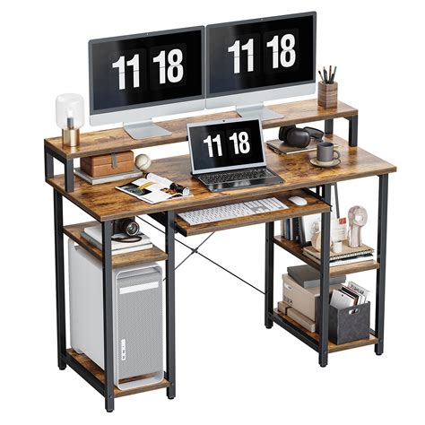 Buy CubiCubi 47 Inch Computer Desk With Storage Shelves Monitor Stand