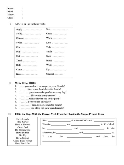 exercise simple present tense