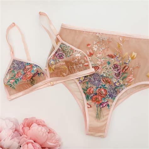 Black Floral Embroidered Lingerie Set Boudoir Lingerie Black Etsy