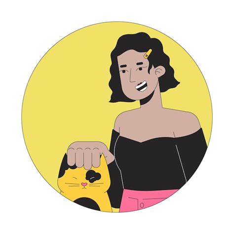 Premium Vector Girl Latina Petting Domestic Kitten D Line Vector Avatar Illustration Hispanic