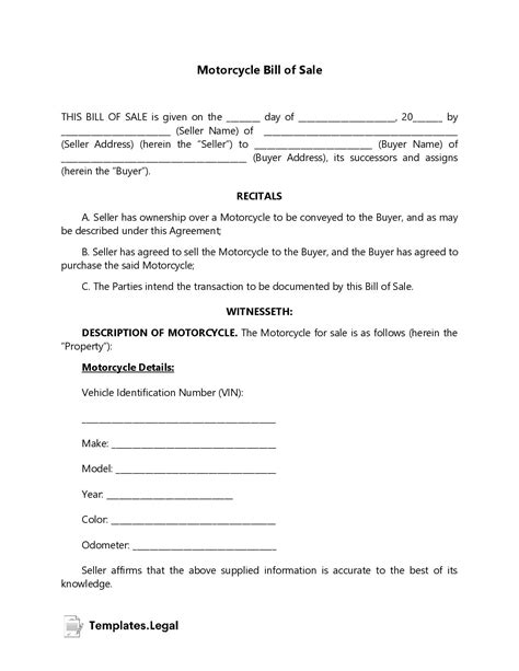 Motorcycle Bill of Sale Templates [Free] (Word, PDF, ODT)