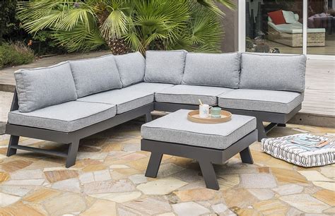 Salon De Jardin D Angle En Aluminium DCB Garden 5 6 Places Gris Clair