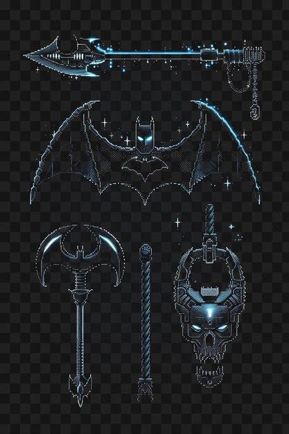 Premium Psd Set Of Grappling Hook Pixel Item With Batman Design And