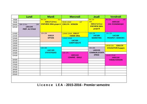 Emplois Du Temps Lea Centre D Tudes Universitaires De Madrid