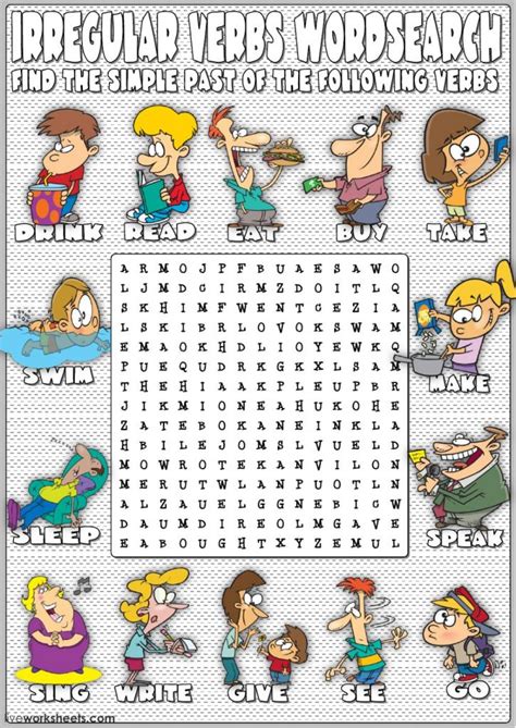 Irregular Past Tense Verbs Word Search Pitbery