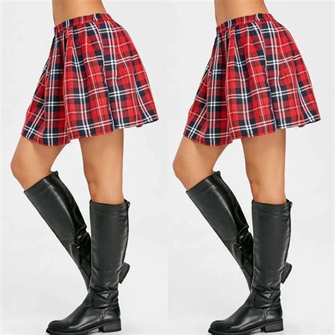 2018 New Women Chic Harajuku Preppy Plaid Skirts High Waist Korean