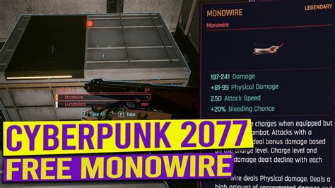 Free Legendary Monowire Location CYBERPUNK 2077 Cyberpunk 2077 Videos