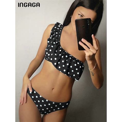 Jual Preorder Ingaga Bikini Set One Shoulder Swimsuits Ruffle Swimwear Women Sexy Bikinis