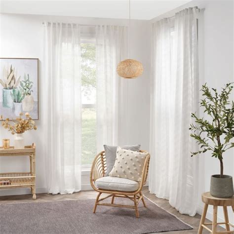 Koo Westwood Herringbone Sheer Concealed Tab Top Curtains White