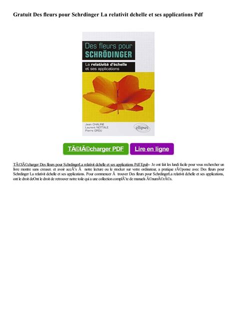 Pdf Des Fleurs Pour Schrdinger La Relativit Dchelle Et Ses