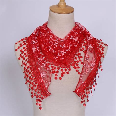 NOKIO Women Lace Sheer Floral Scarf Shawl Wrap Tassel Scarf Women