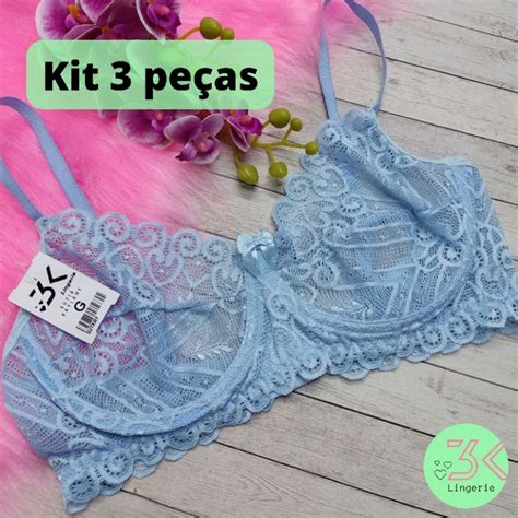 kit 3 sutiã de renda sem bojo aro de metal plus size lingerie sutian renda Premium barato
