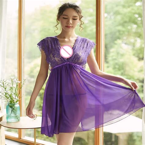 Pink White Purple Women Sexy Deep V Net Yarn Lingerie Lace Hollow Cut Out Backless Deep V